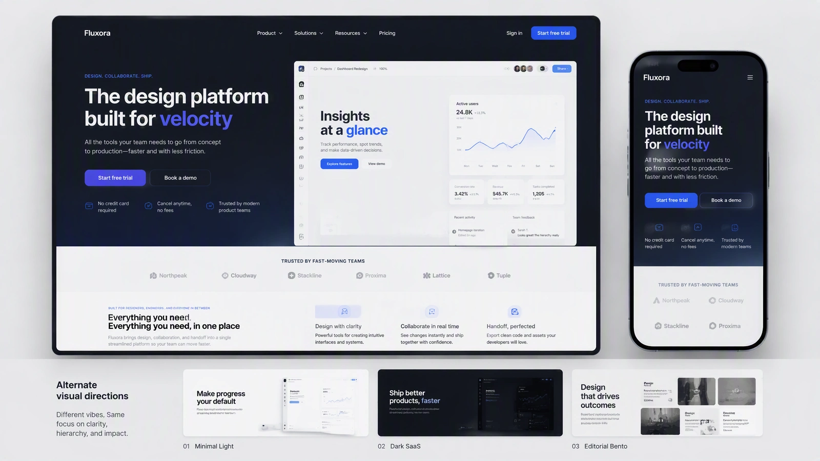 MuseWork website builder designing a SaaS landing page UI